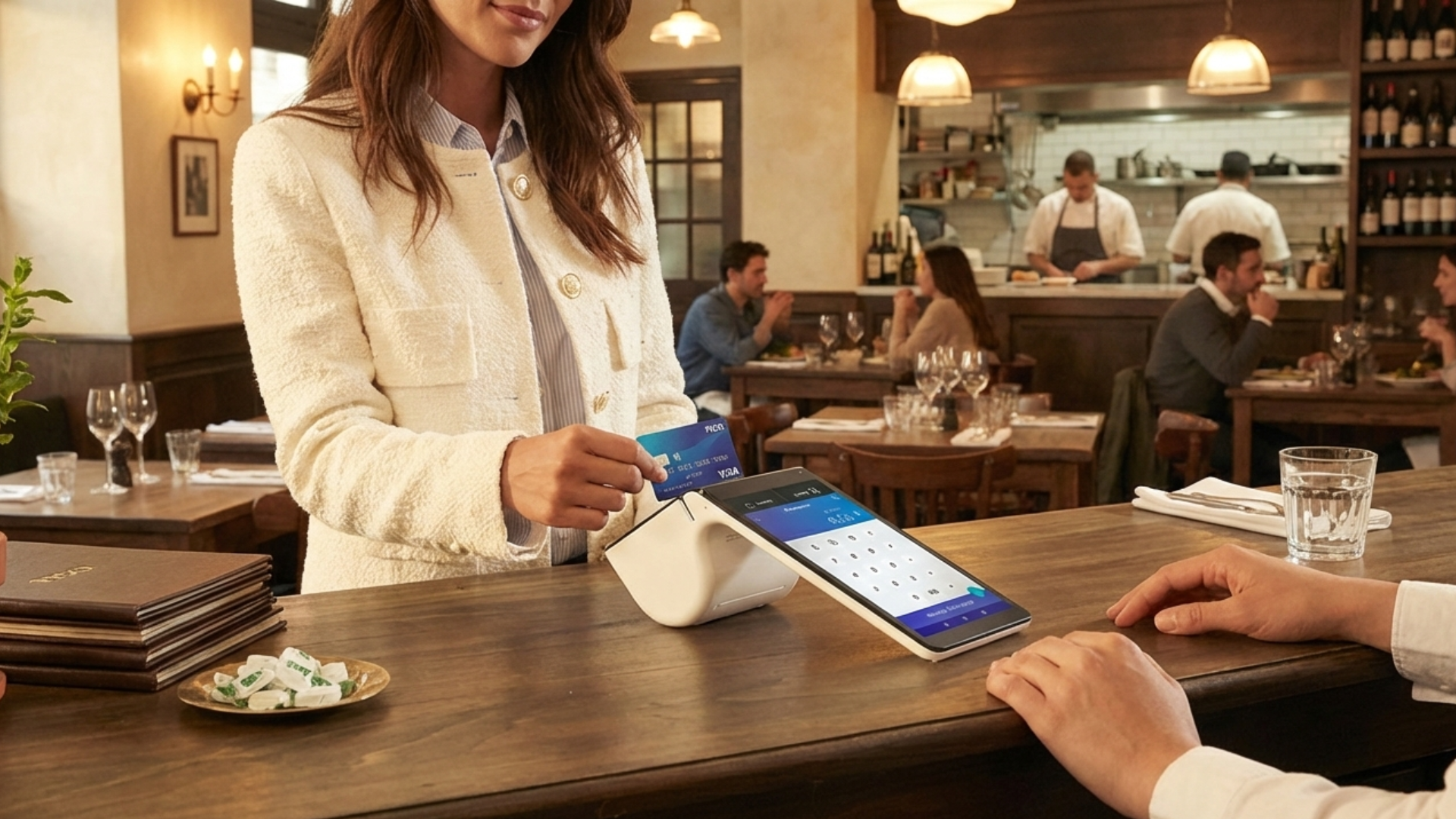 Cameriere che prende l'ordine con smartphone